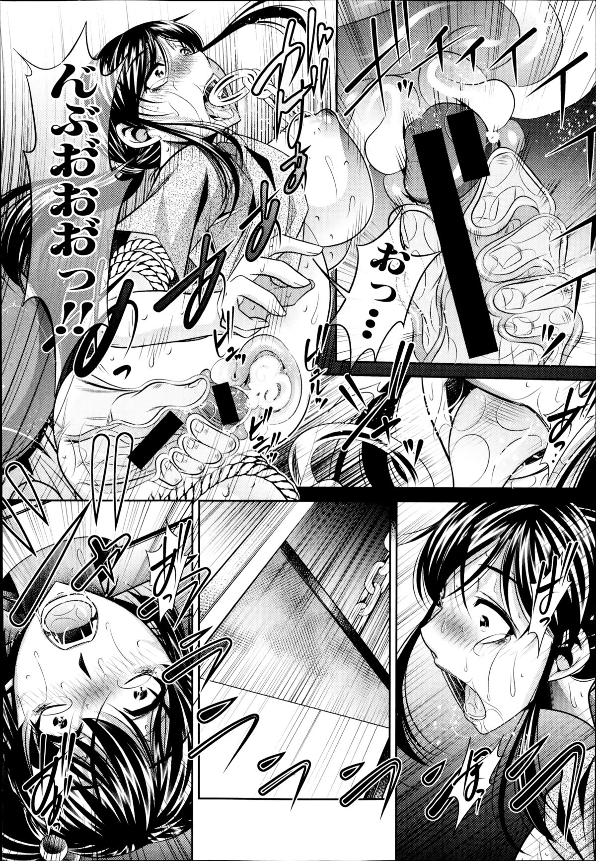 【エロ漫画】【エロ漫画】村の風習で襲われちゃうかわいそうなツインテールのJK…緊縛されてレイプでド変態なトロ顔に集団セックスしちゃう!【NABURU:欲望の集落 第二話】
