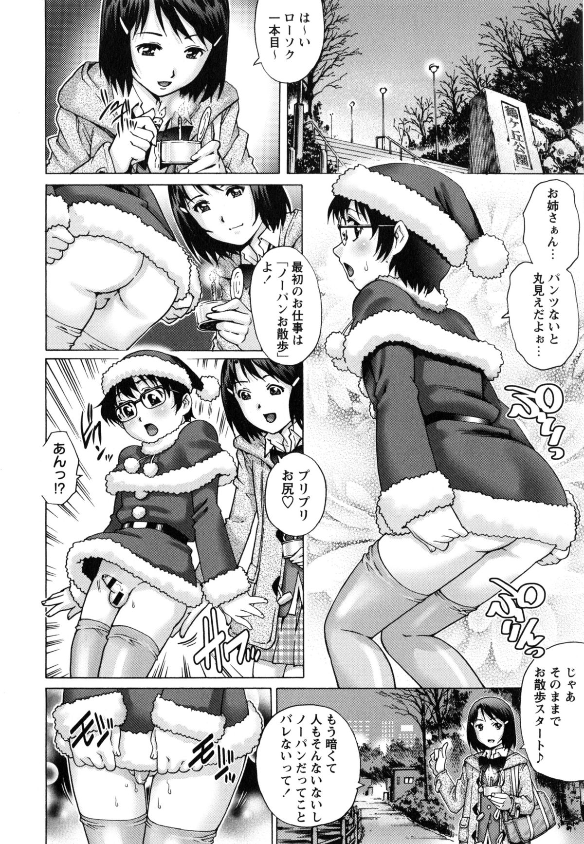 【エロ漫画】【エロ漫画】深夜の公園で知り合いの少年とこっそりエッチするスレンダーJK…発情を抑えられない彼女は気弱な彼をリードするように対面座位で中出しセックス!【やながわ理央:サンタ☆ボーイ】