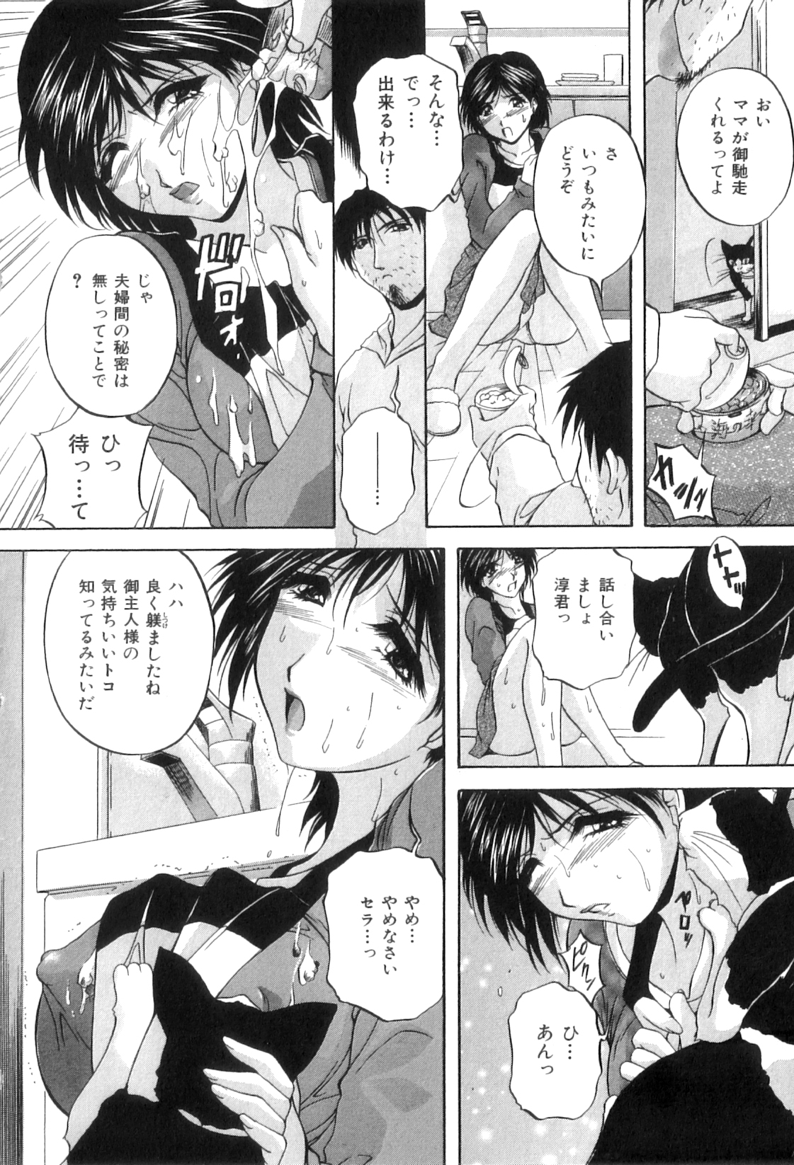 【エロ漫画】【エロ漫画】飼い猫にクンニさせていたところをニートの義弟に見られて調教される美人兄嫁…ご奉仕フェラさせられて激しく犯され、お仕置き調教レイプで寝取られアクメ【ブランシェア：猫に犯された義姉の恥部】