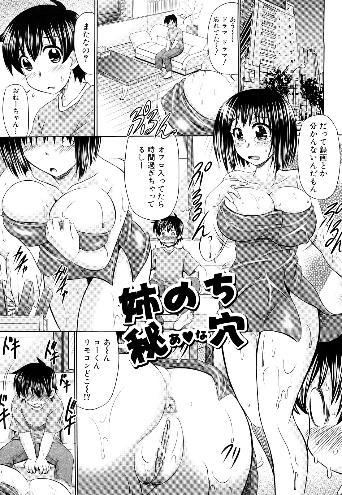 【エロ漫画】風呂上がりにバスタオル姿で弟の膝に乗っかる巨乳のお姉さん…興奮した弟に寝込みを襲われクンニで生ハメ中出し近親相姦セックスしちゃう【わらしべ：姉のち秘穴】
