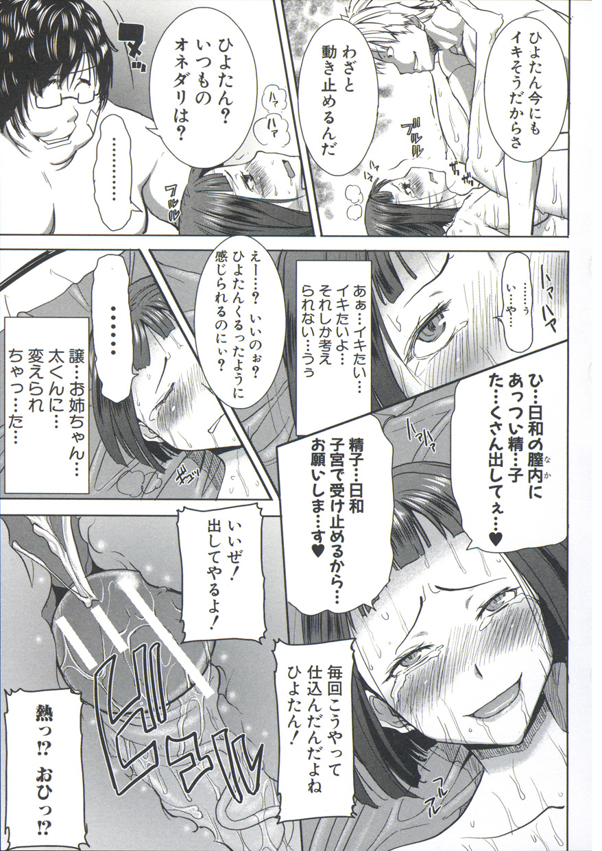【エロ漫画】目隠しされマンコを広げて誘惑する日和さん…おねだり挿入をしてバイブ責めをされながら複数セックスで中出しされて調教されちゃう【田中あじ：姉アンスイート 彌平木日和】
